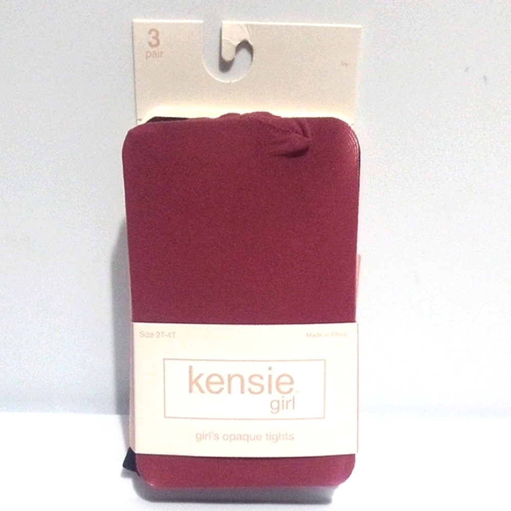 KENSIE GIRL OPAQUE TIGHTS - Burgundy - 3-Pair Set - Toddler Size 2T-4T NWT